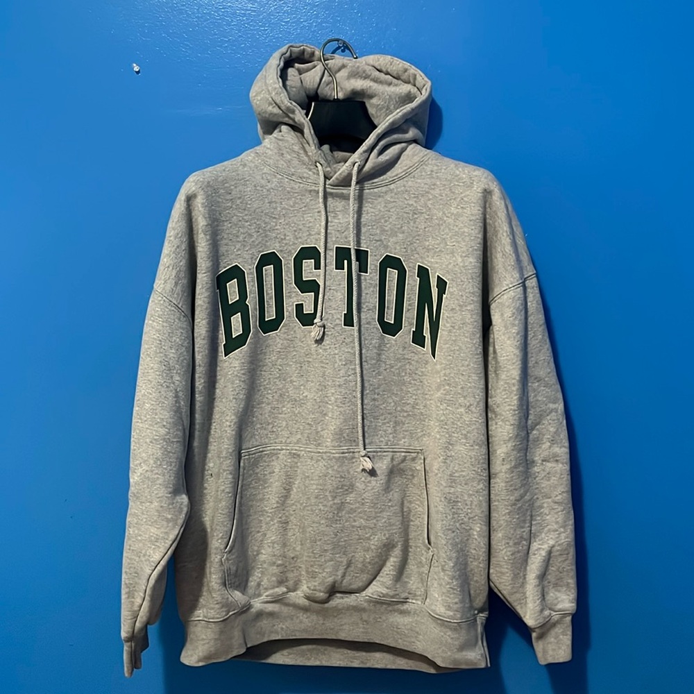 ~Boston Hoodie ~ gray with green front L or XL